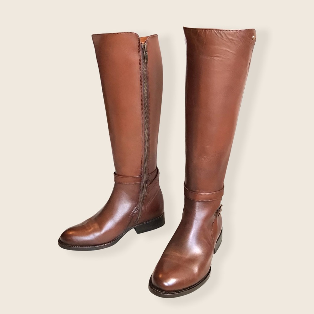 Frye Jordan Strap Cognac Leather Tall Riding Boots - Picture 7 of 15